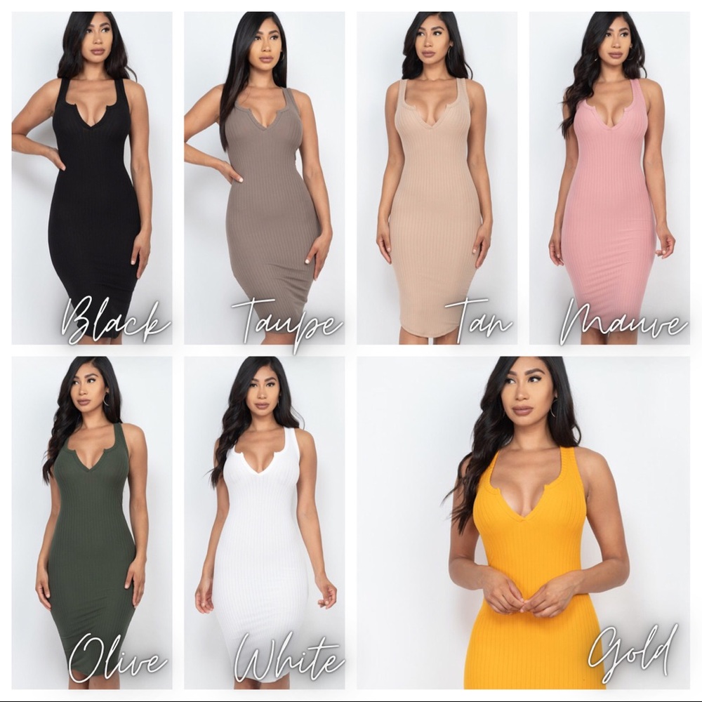 Split Neck Bodycon Midi Dress